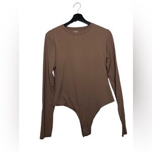 PUMIEY Long Sleeve Bodysuit, Taupe, XL